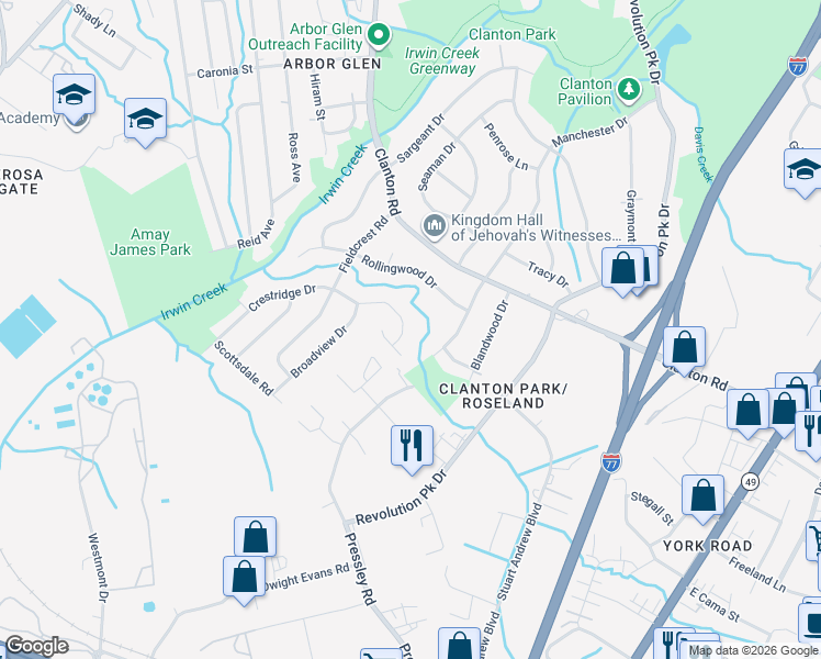 map of restaurants, bars, coffee shops, grocery stores, and more near in Charlotte