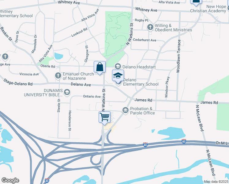 map of restaurants, bars, coffee shops, grocery stores, and more near 1735 Delano Avenue in Memphis