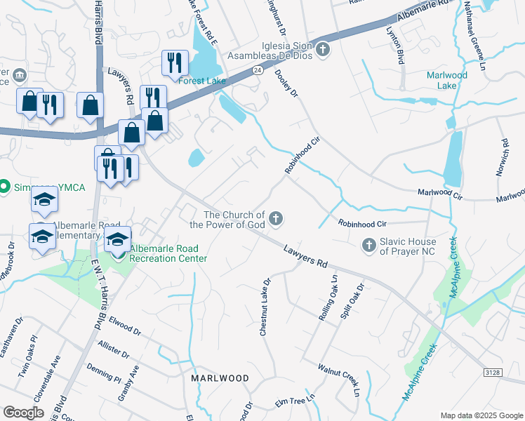 map of restaurants, bars, coffee shops, grocery stores, and more near 5416 Maplewood Lane in Charlotte