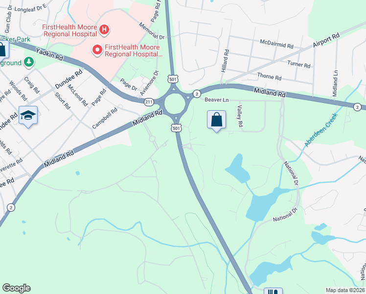 map of restaurants, bars, coffee shops, grocery stores, and more near 9265 U.S. 15 in Pinehurst