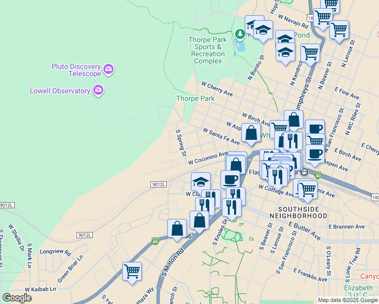 map of restaurants, bars, coffee shops, grocery stores, and more near 815 West Grand Canyon Avenue in Flagstaff