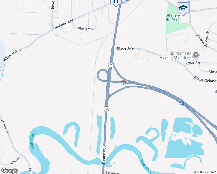 map of restaurants, bars, coffee shops, grocery stores, and more near Thomas Street in Memphis