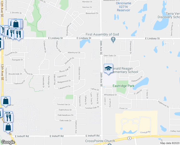 map of restaurants, bars, coffee shops, grocery stores, and more near 2301 Heatherfield Lane in Norman