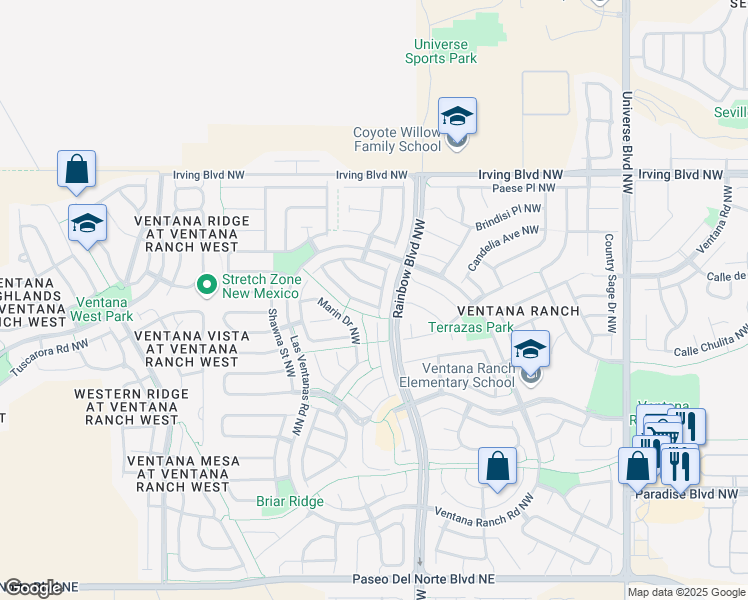 map of restaurants, bars, coffee shops, grocery stores, and more near 7305 Tolleson Avenue Northwest in Albuquerque