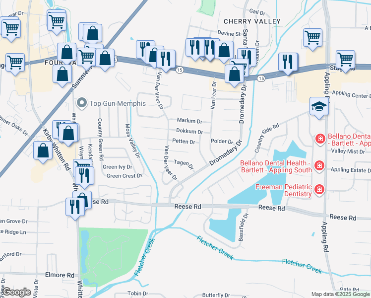map of restaurants, bars, coffee shops, grocery stores, and more near 7070 Texel Cove in Memphis