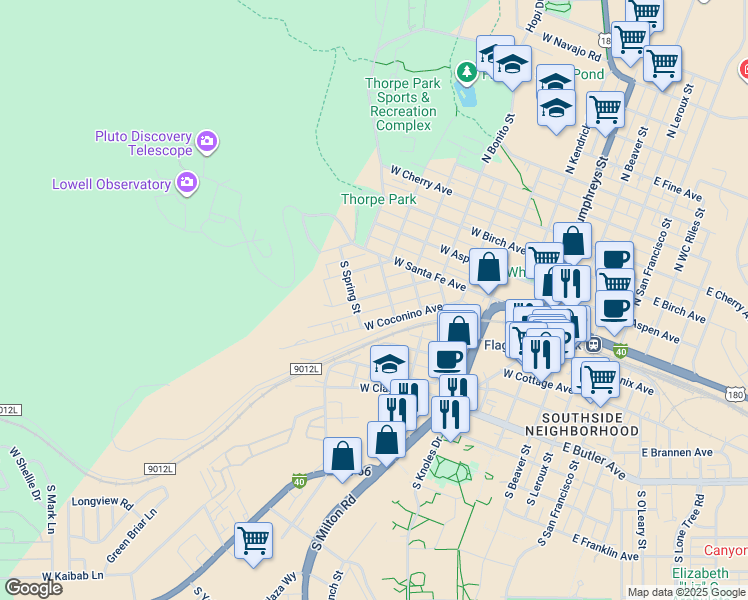 map of restaurants, bars, coffee shops, grocery stores, and more near 815 West Grand Canyon Avenue in Flagstaff