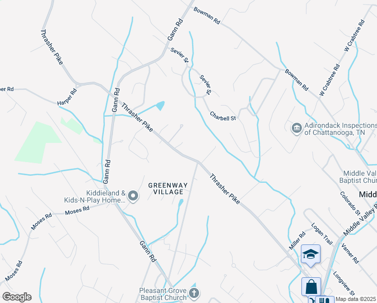 map of restaurants, bars, coffee shops, grocery stores, and more near 1349 Thrasher Pike in Middle Valley