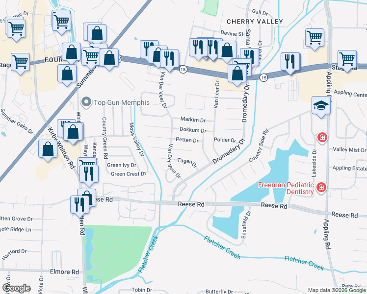 map of restaurants, bars, coffee shops, grocery stores, and more near 7070 Texel Cove in Memphis