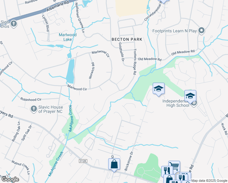 map of restaurants, bars, coffee shops, grocery stores, and more near 5929 Trotters Ridge Road in Charlotte