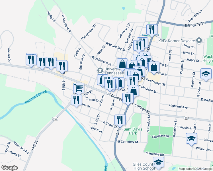 map of restaurants, bars, coffee shops, grocery stores, and more near 417 West Flower Street in Pulaski