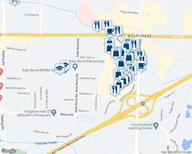 map of restaurants, bars, coffee shops, grocery stores, and more near 7900 Deerfield Trce in Memphis