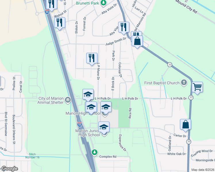map of restaurants, bars, coffee shops, grocery stores, and more near 473 JE Clarke Cove in Marion