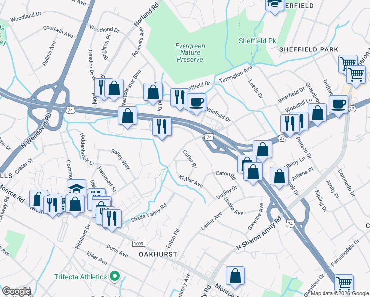 map of restaurants, bars, coffee shops, grocery stores, and more near 800 Pierson Dr in Charlotte