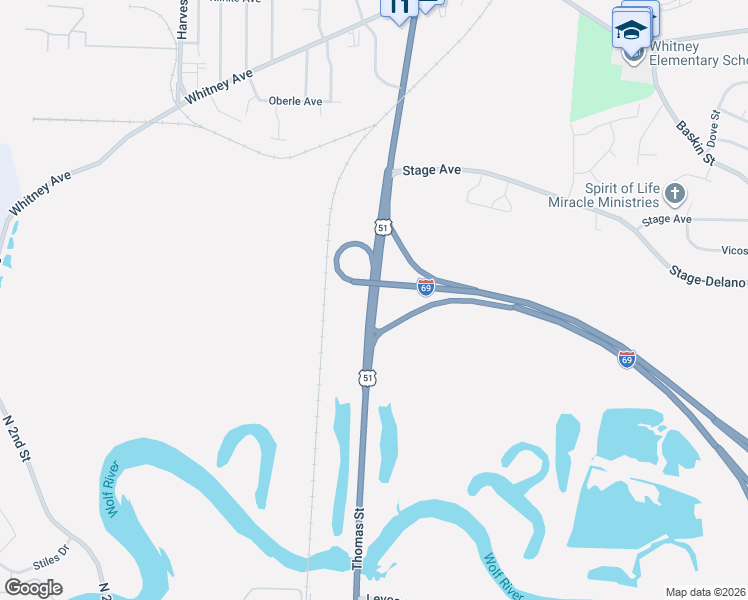 map of restaurants, bars, coffee shops, grocery stores, and more near Thomas Street in Shelby County