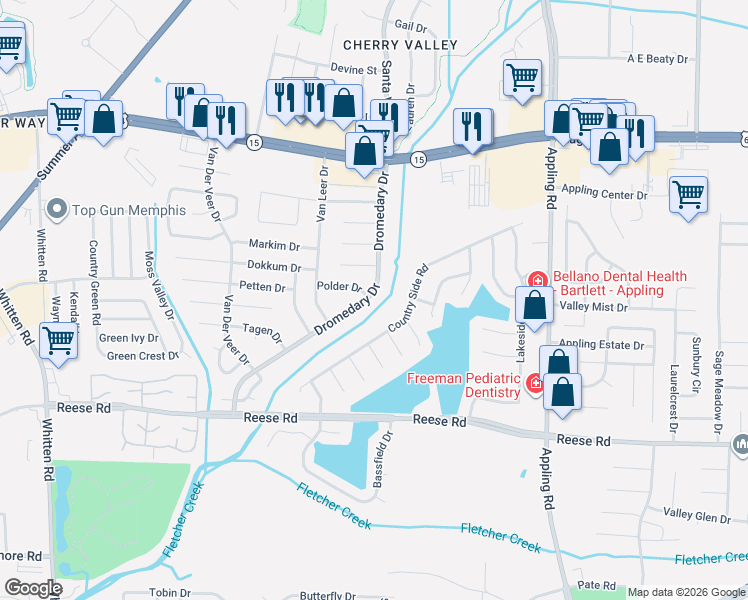 map of restaurants, bars, coffee shops, grocery stores, and more near 7209 Polder Drive in Memphis