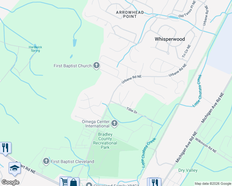 map of restaurants, bars, coffee shops, grocery stores, and more near 510 Urbane Road Northeast in Cleveland