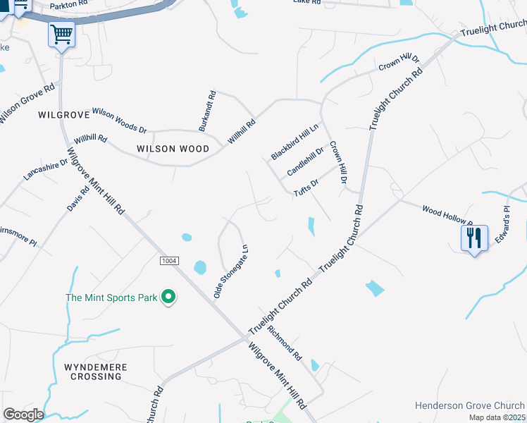 map of restaurants, bars, coffee shops, grocery stores, and more near 8746 Mullis Forest Court in Mint Hill