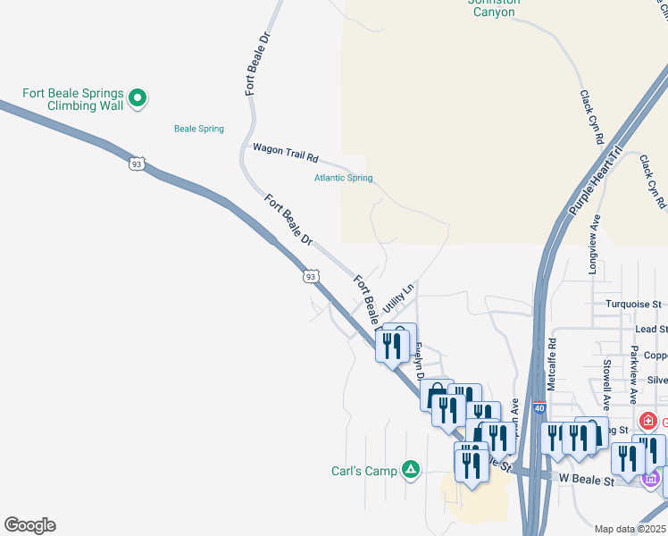 map of restaurants, bars, coffee shops, grocery stores, and more near 1420 Fort Beale Drive in Kingman