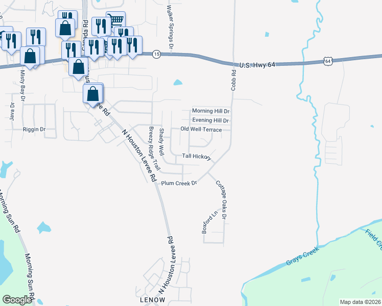 map of restaurants, bars, coffee shops, grocery stores, and more near 10166 Tall Hickory Drive in Memphis