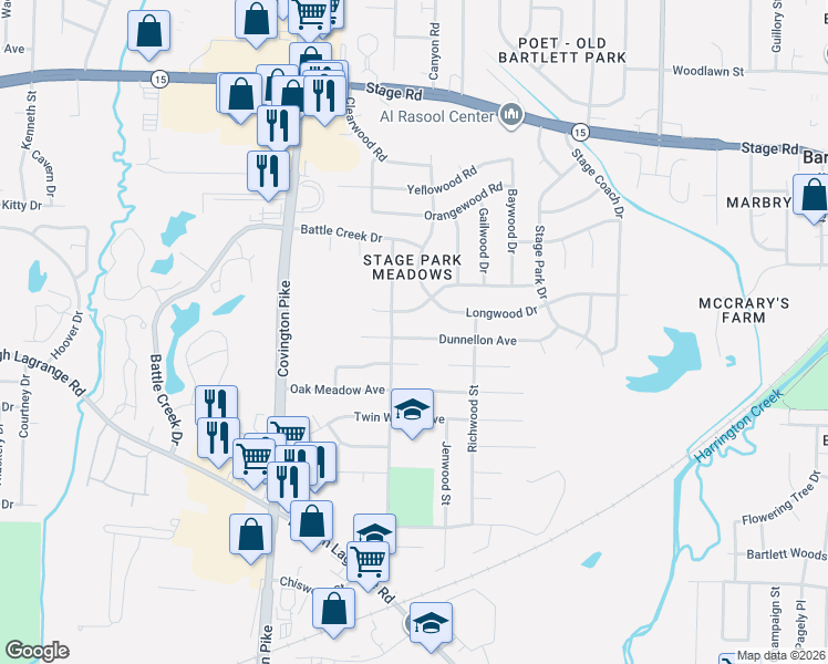 map of restaurants, bars, coffee shops, grocery stores, and more near 5184 Dunnellon Avenue in Memphis