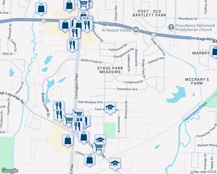 map of restaurants, bars, coffee shops, grocery stores, and more near 5184 Dunnellon Avenue in Memphis