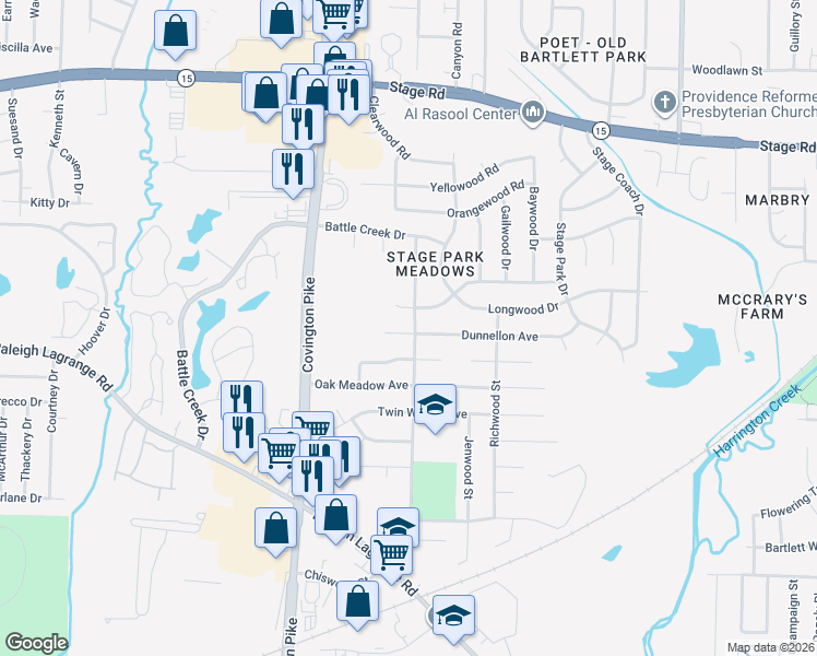 map of restaurants, bars, coffee shops, grocery stores, and more near 5142 Dunnellon Avenue in Memphis
