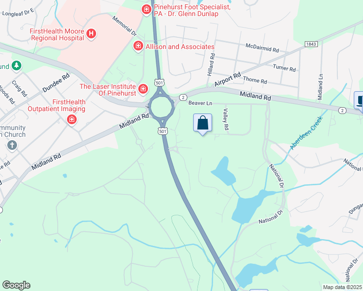 map of restaurants, bars, coffee shops, grocery stores, and more near 9265 U.S. 15 in Pinehurst