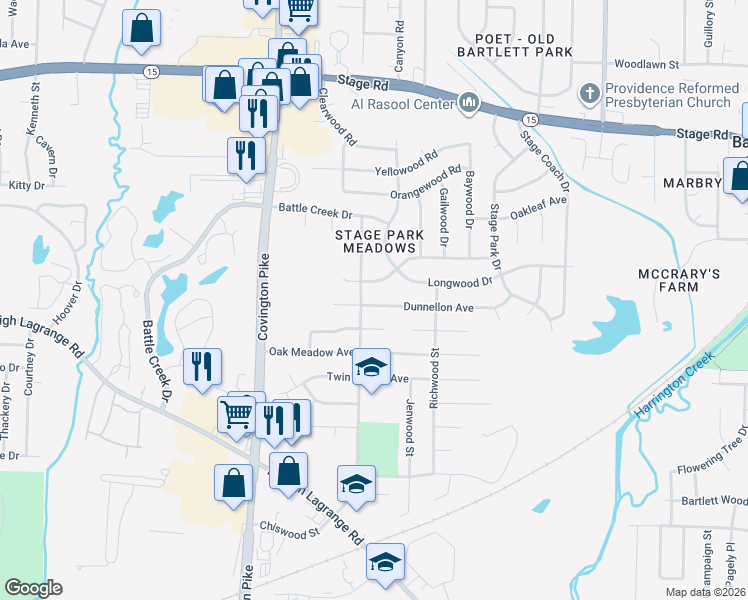 map of restaurants, bars, coffee shops, grocery stores, and more near 5184 Dunnellon Avenue in Memphis