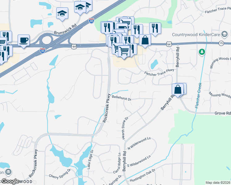 map of restaurants, bars, coffee shops, grocery stores, and more near 2703 Twisted Oak Cove N in Memphis