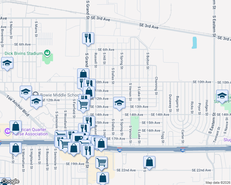 map of restaurants, bars, coffee shops, grocery stores, and more near 3902 Southeast 11th Avenue in Amarillo