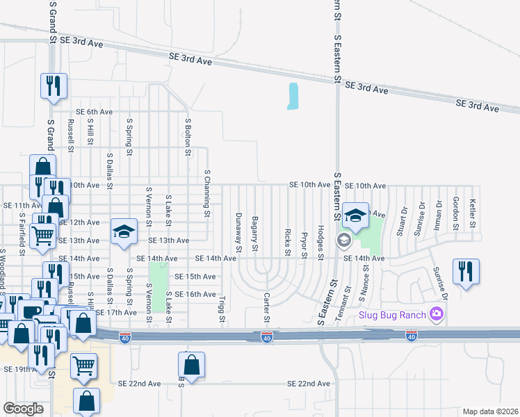 map of restaurants, bars, coffee shops, grocery stores, and more near 1017 Bagarry Street in Amarillo