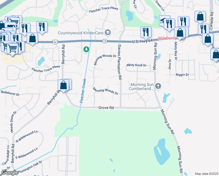 map of restaurants, bars, coffee shops, grocery stores, and more near 2694 Cedar Grove Cove in Memphis