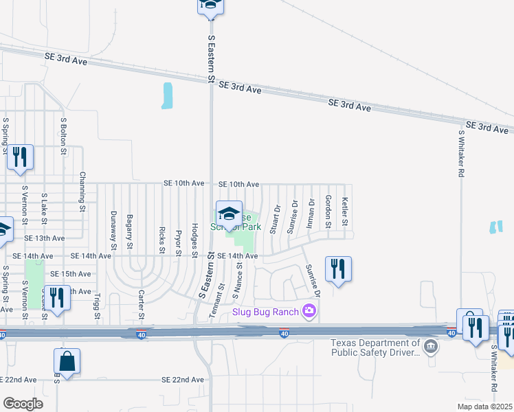 map of restaurants, bars, coffee shops, grocery stores, and more near 1012 Tudor Drive in Amarillo