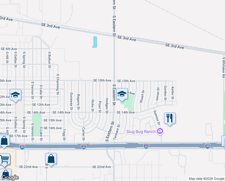 map of restaurants, bars, coffee shops, grocery stores, and more near 1016 South Eastern Street in Amarillo