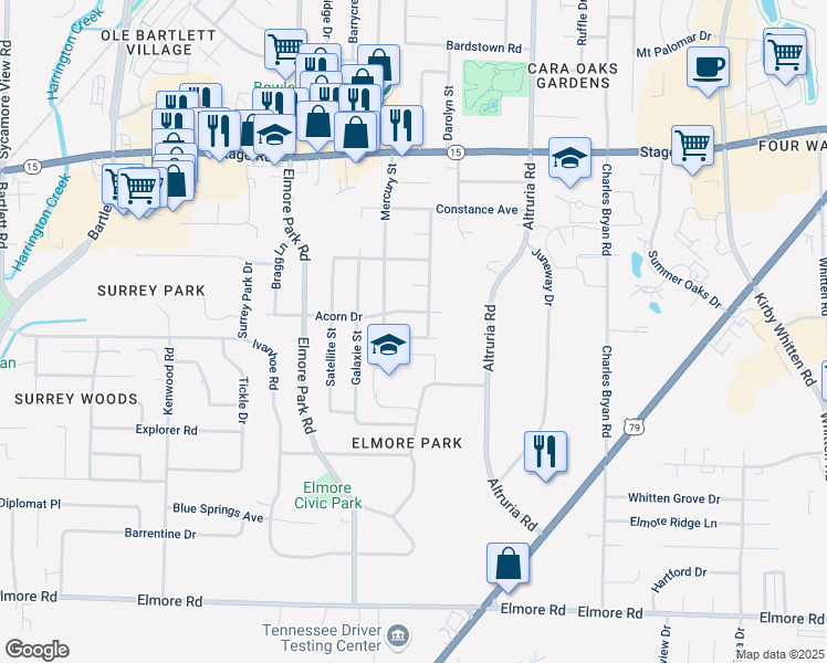 map of restaurants, bars, coffee shops, grocery stores, and more near 6318 Jupiter Avenue in Memphis