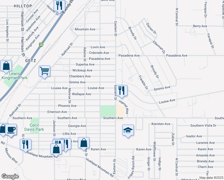map of restaurants, bars, coffee shops, grocery stores, and more near 2838 Louise Avenue in Kingman