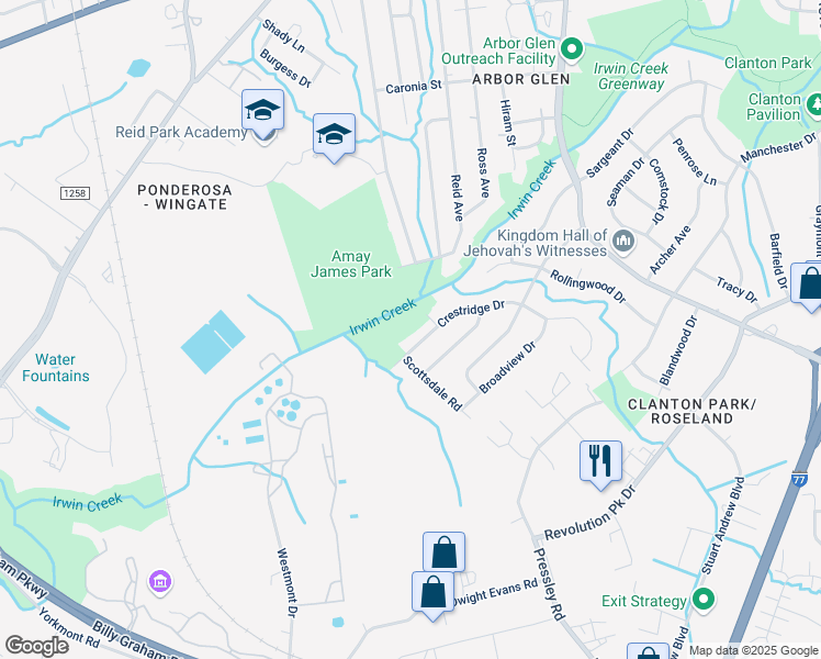 map of restaurants, bars, coffee shops, grocery stores, and more near 4017 Whitehurst Road in Charlotte
