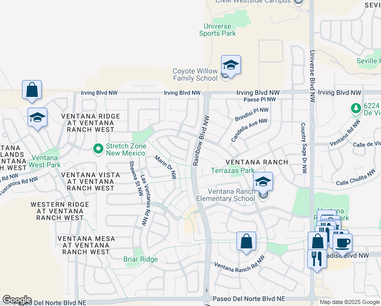 map of restaurants, bars, coffee shops, grocery stores, and more near 7305 Tolleson Avenue Northwest in Albuquerque