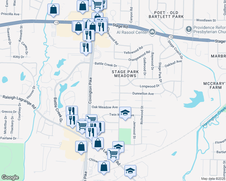 map of restaurants, bars, coffee shops, grocery stores, and more near 5142 Dunnellon Avenue in Memphis