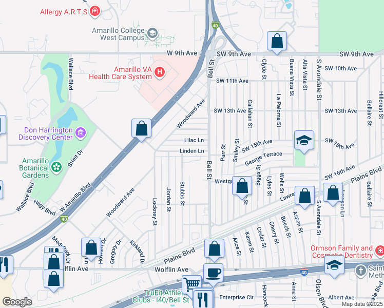 map of restaurants, bars, coffee shops, grocery stores, and more near 6013 Linden Lane in Amarillo