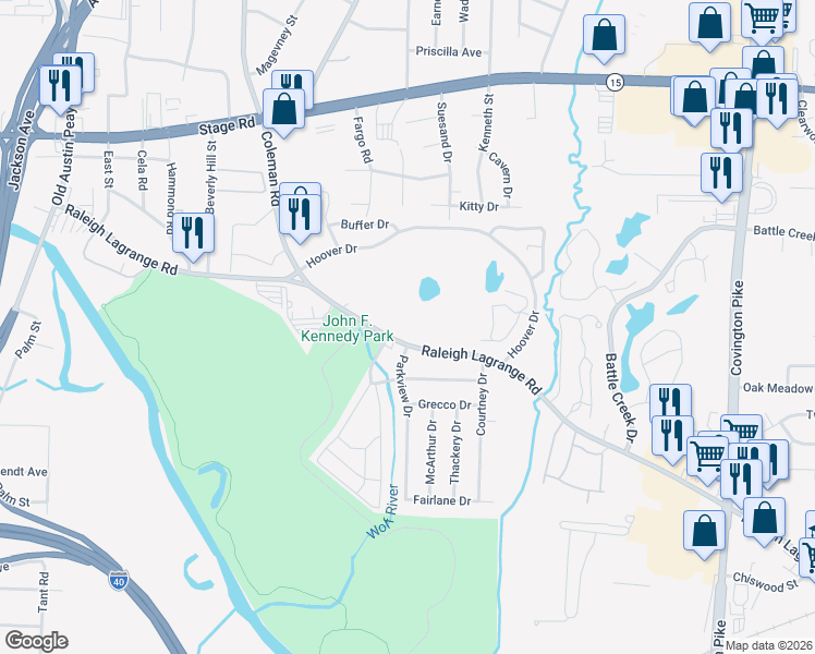 map of restaurants, bars, coffee shops, grocery stores, and more near 4652 Raleigh Lagrange Road in Memphis
