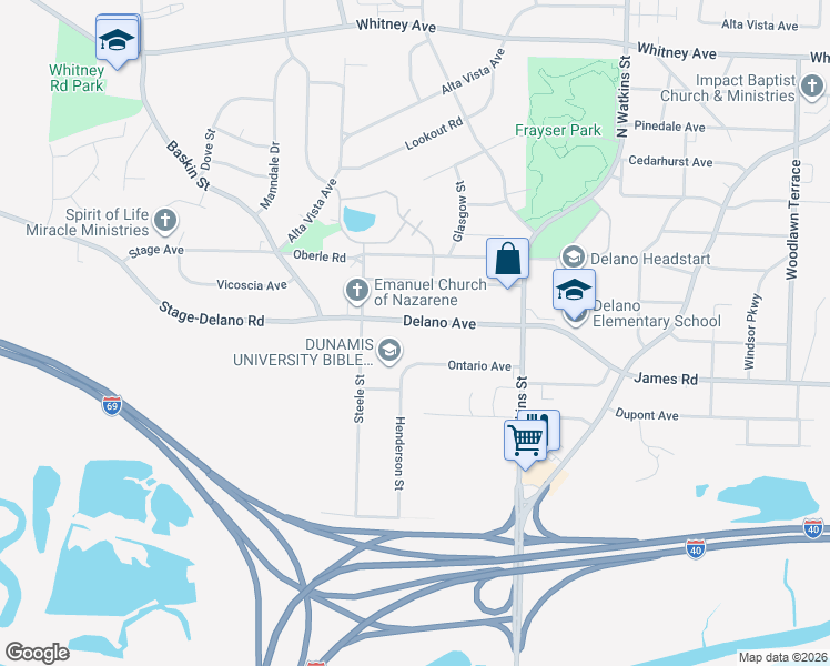 map of restaurants, bars, coffee shops, grocery stores, and more near 1553 Delano Avenue in Memphis