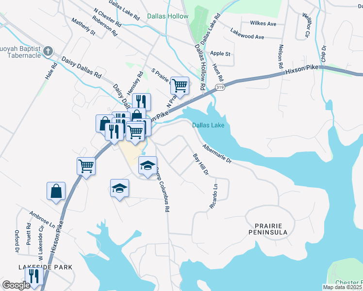 map of restaurants, bars, coffee shops, grocery stores, and more near 1845 Sequoyah Terrace in Middle Valley