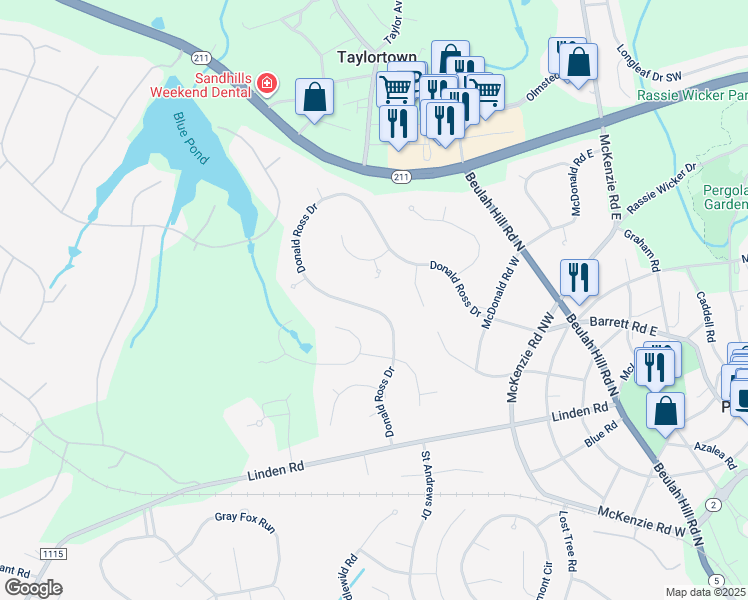 map of restaurants, bars, coffee shops, grocery stores, and more near 330 Donald Ross Drive in Pinehurst
