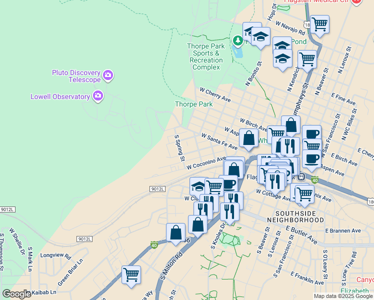 map of restaurants, bars, coffee shops, grocery stores, and more near 815 West Grand Canyon Avenue in Flagstaff
