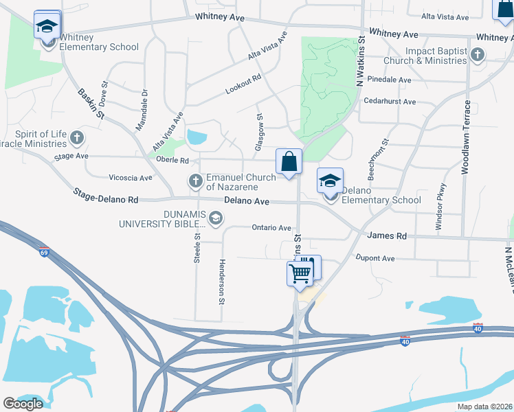 map of restaurants, bars, coffee shops, grocery stores, and more near 1603 Delano Avenue in Memphis
