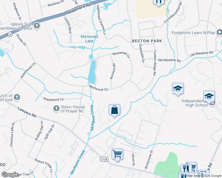 map of restaurants, bars, coffee shops, grocery stores, and more near 1098 Norwich Road in Charlotte