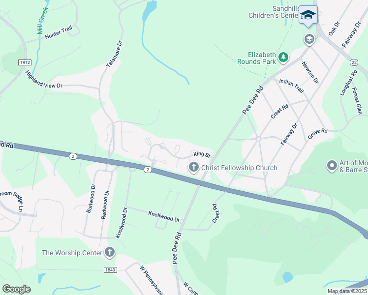map of restaurants, bars, coffee shops, grocery stores, and more near Manigault Place in Southern Pines