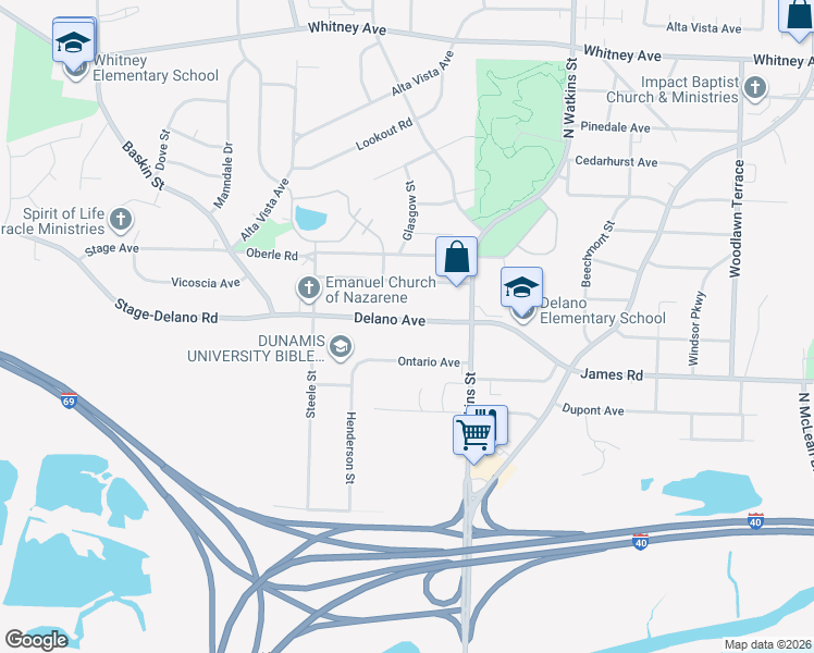 map of restaurants, bars, coffee shops, grocery stores, and more near 1603 Delano Avenue in Memphis