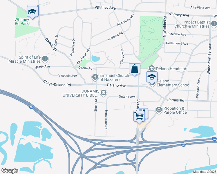 map of restaurants, bars, coffee shops, grocery stores, and more near 1547 Delano Avenue in Memphis